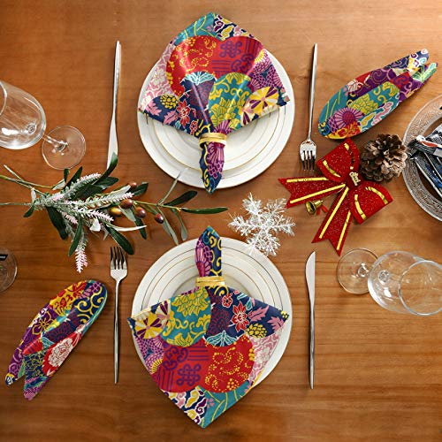 Nander Japanese Patterns Classical Flower Cloth Napkins Soft Comfortable Reusable Set Of 6 Napkins Perfect For Family Dinners,Weddings,Cocktail,Kitchen(20 By 20 Inch) #TOP3