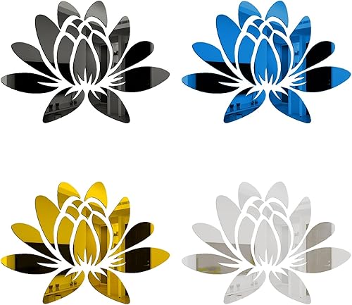 Paquete de 4 calcomanías de pared de espejo 3D, calcomanías acrílicas extraíbles para dormitorio, sala de estar, decoración de baño (multicolor)