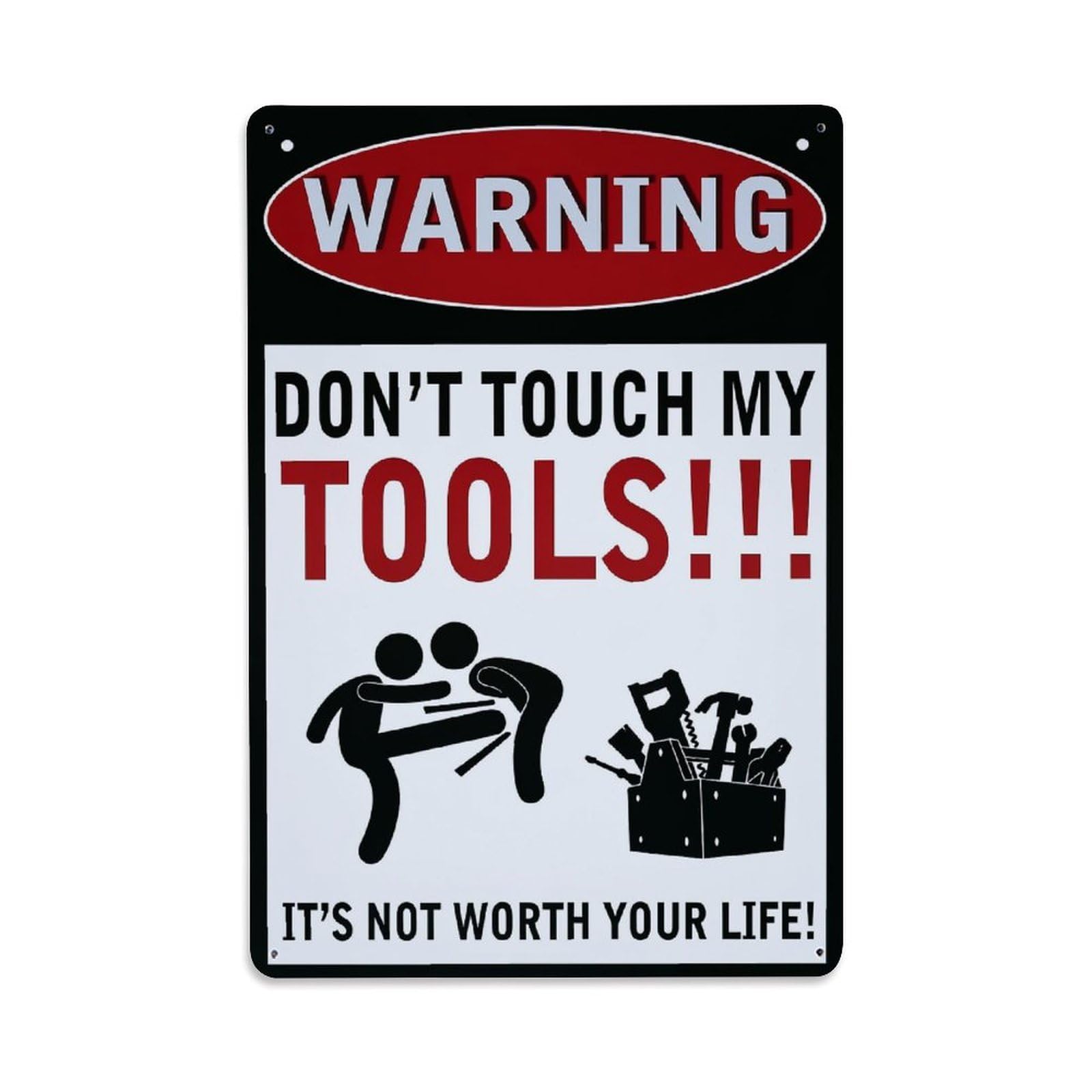 Jdfenggu Vintage Warning Do Not Touch Tools Retro Metal Tin Sign, Metal Poster For Bar, Home, Man Cave, Kitchen, Laundry Room Art Decor 8X12 Inch