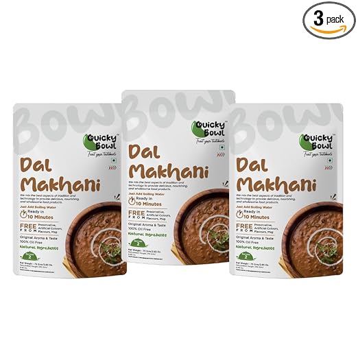 QuickyBowl Dal Makhani | Black Gram Lentil Curry | Ready to Eat | Instant Food | (Pack of 3)