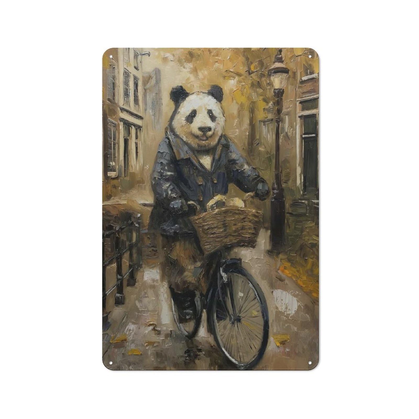 Junmoney Style-23 Panda Amsterdam Bicycle Country Vintage Metal Wall Decor 30X20cm, Country Metal Sign For Kitchen, Cottage, Porch Or Garden Room