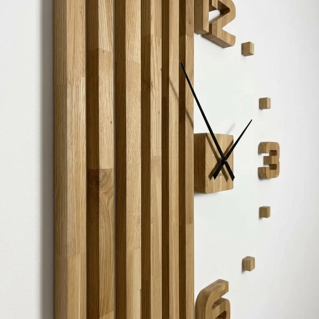 Relojes de Pared 3D de Madera de Roble, láminas Grandes de 100 cm, diseño Moderno, EKO, decoración de Pared, Relojes para Oficina, salón, Dormitorio, artículo Decorativo (XXL, 100 cm, manecillas