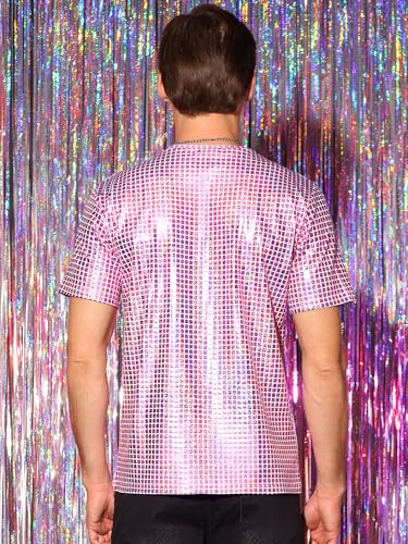 Lars Amadeus Metallic T-Shirt for Men's Round Neck Short Sleeves Sparkle Glitter Shirts3