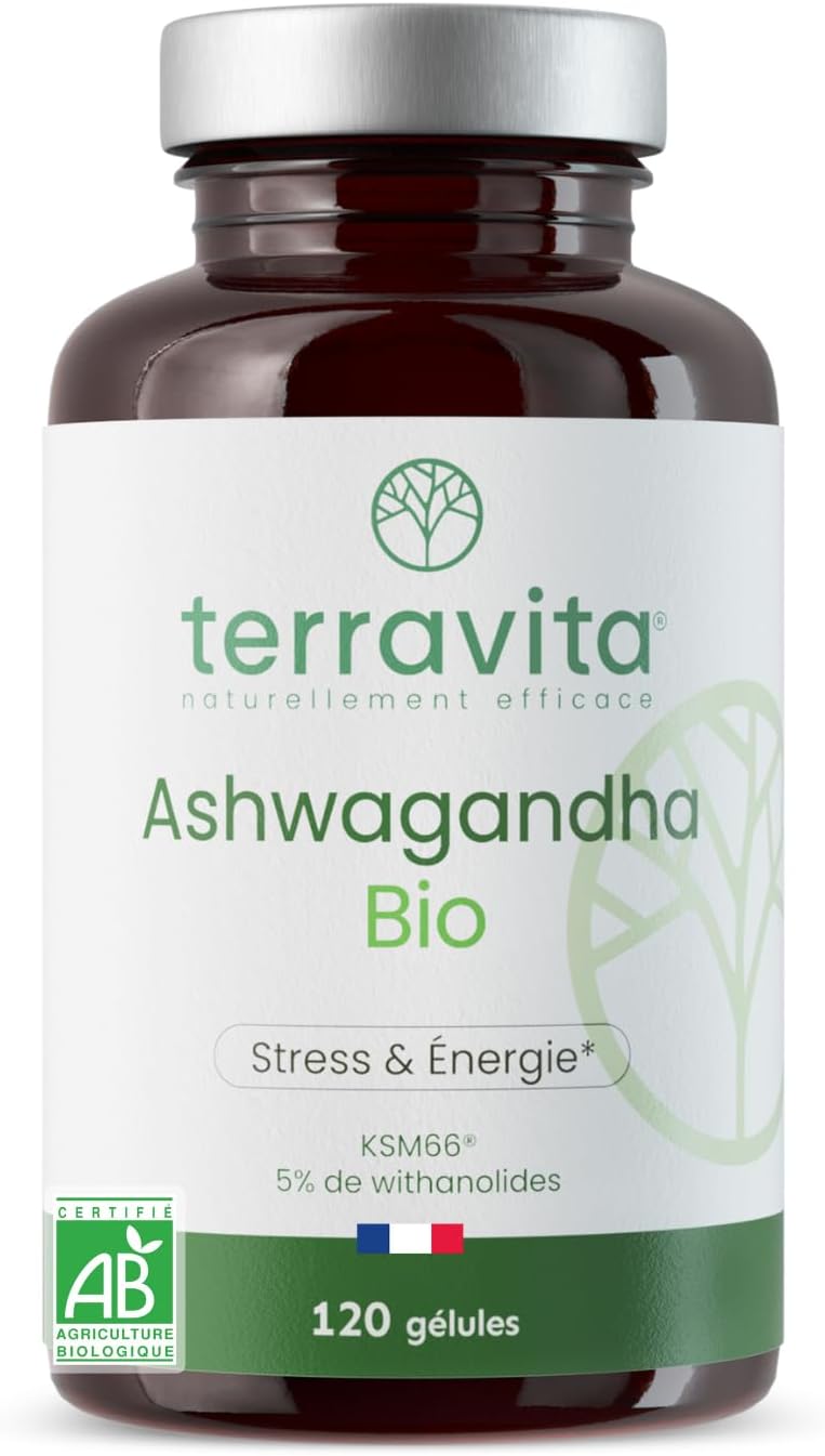 ASHWAGANDHA BIO KSM-66® | Extra Strong Dosage 1200 mg | 5% Withanolides | Sleep, Vitality, Stress & Memory | No Controversial Excipients | 120 Vegan Capsules | Made in France | Terravita