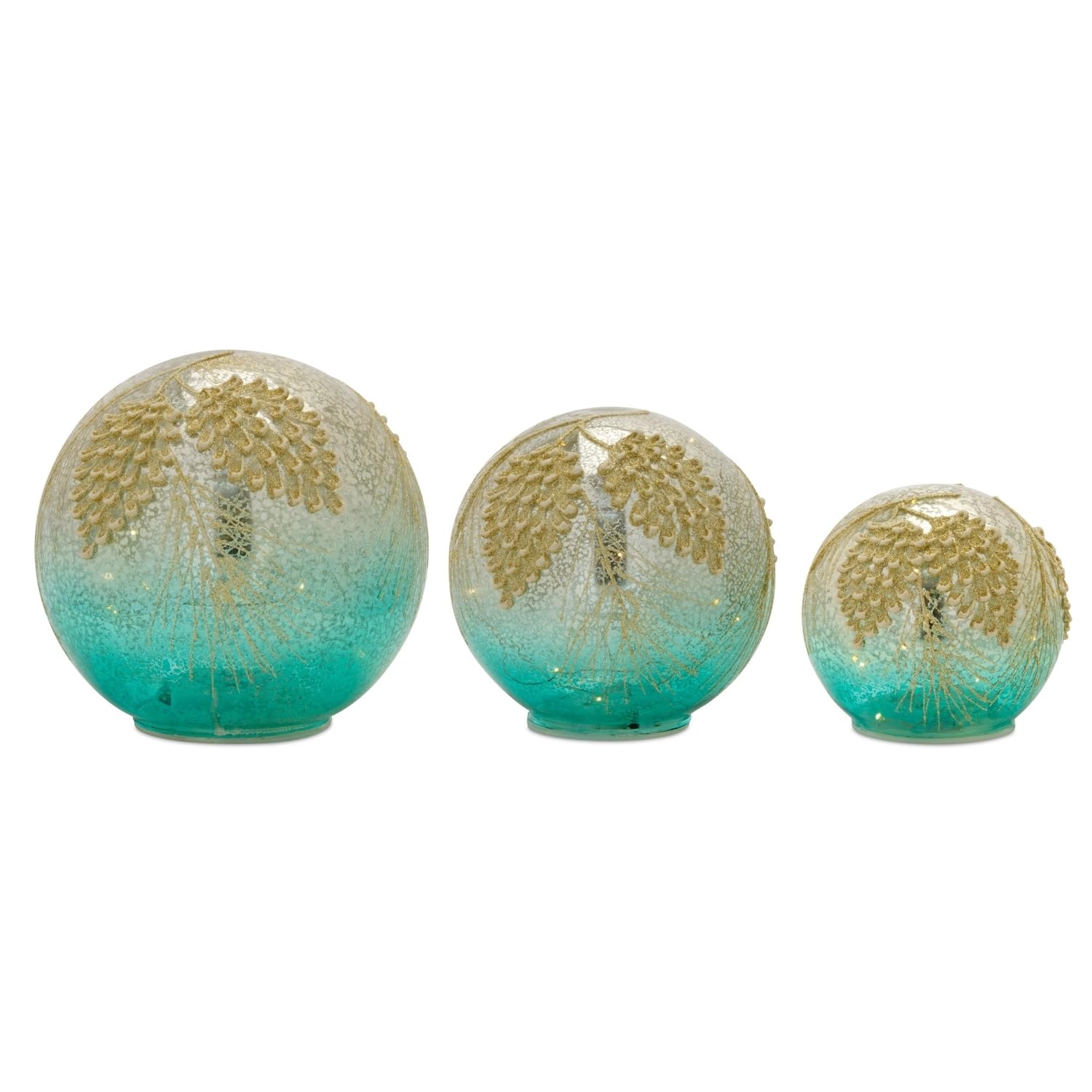 Maykoosh Crackle Glass Gold and Blue Pinecone Orb (Set of 3)