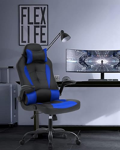 Miniatura 2 de Silla ergonómica para juegos de PC, silla de oficina para computadora con reposabrazos, reposacabezas y soporte lumbar, respaldo alto, silla