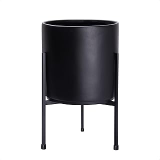 D'vine Dev Modern Black Plants Pot Cylinder Planter with Heavy Duty Stan...