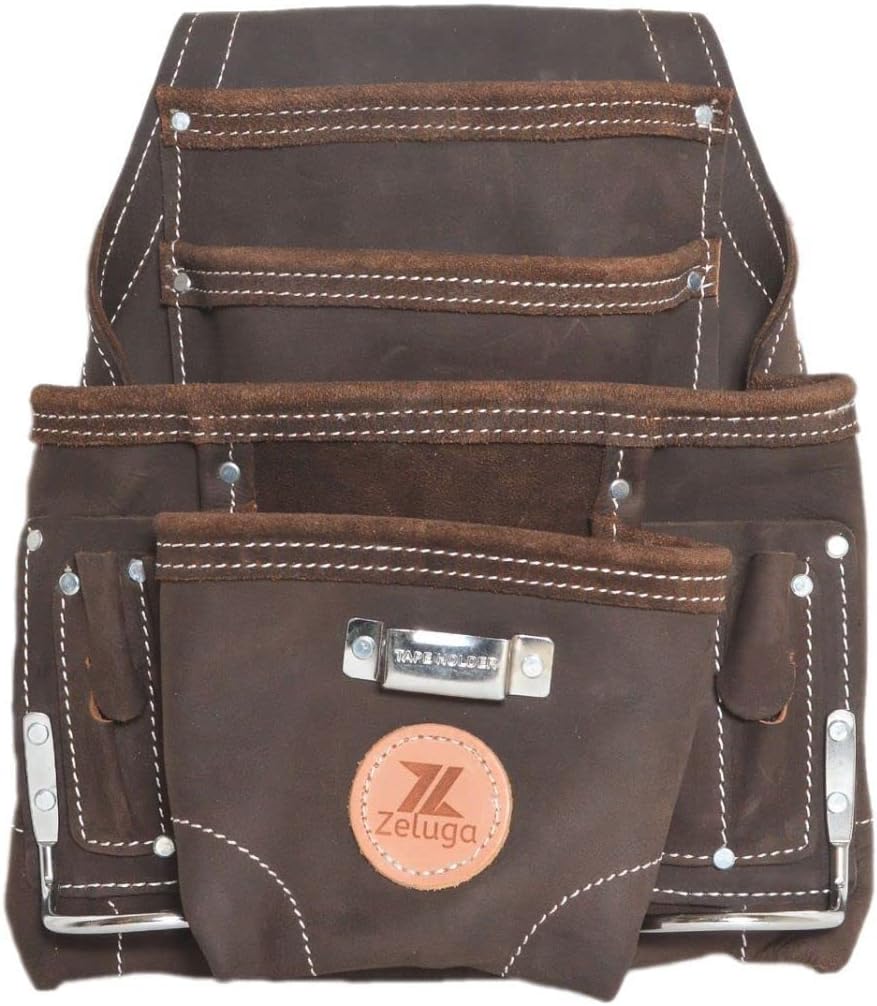 20-148 10 Pocket Top Grain Leather Tool Bag, Oil Tan