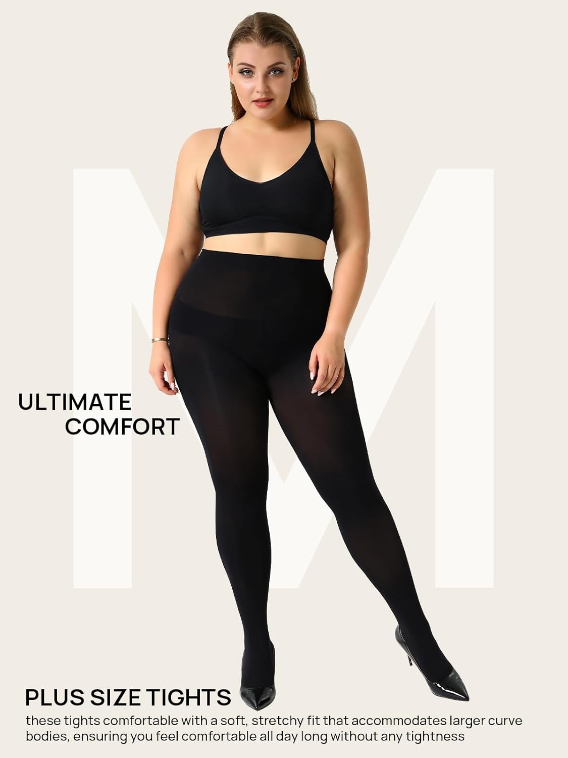 MANZI Women's 2 Pairs Control Top Pantyhose High Waist Plus Size Tights Ultra-Soft - Image 2