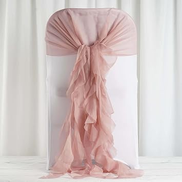 Tableclothsfactory 1 Set Dusty Rose Premium Designer Curly Willow Chiffon Chair Sashes for Home Wedding Birthday Party Dance Banquet