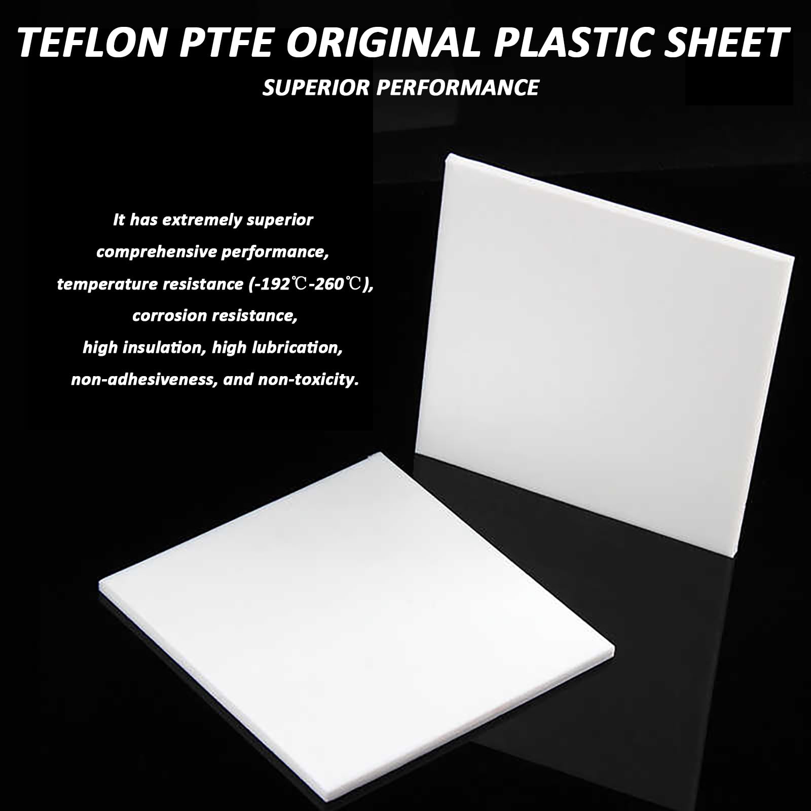 Lámina de Teflón PTFE Virgen 500 mm x 500 mm Espesor 1 mm-30 mm para Industria Química