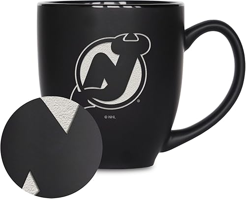 Vista 20 de Rico Industries NHL Hockey - Taza bistró de cerámica negra mate de 15 onzas