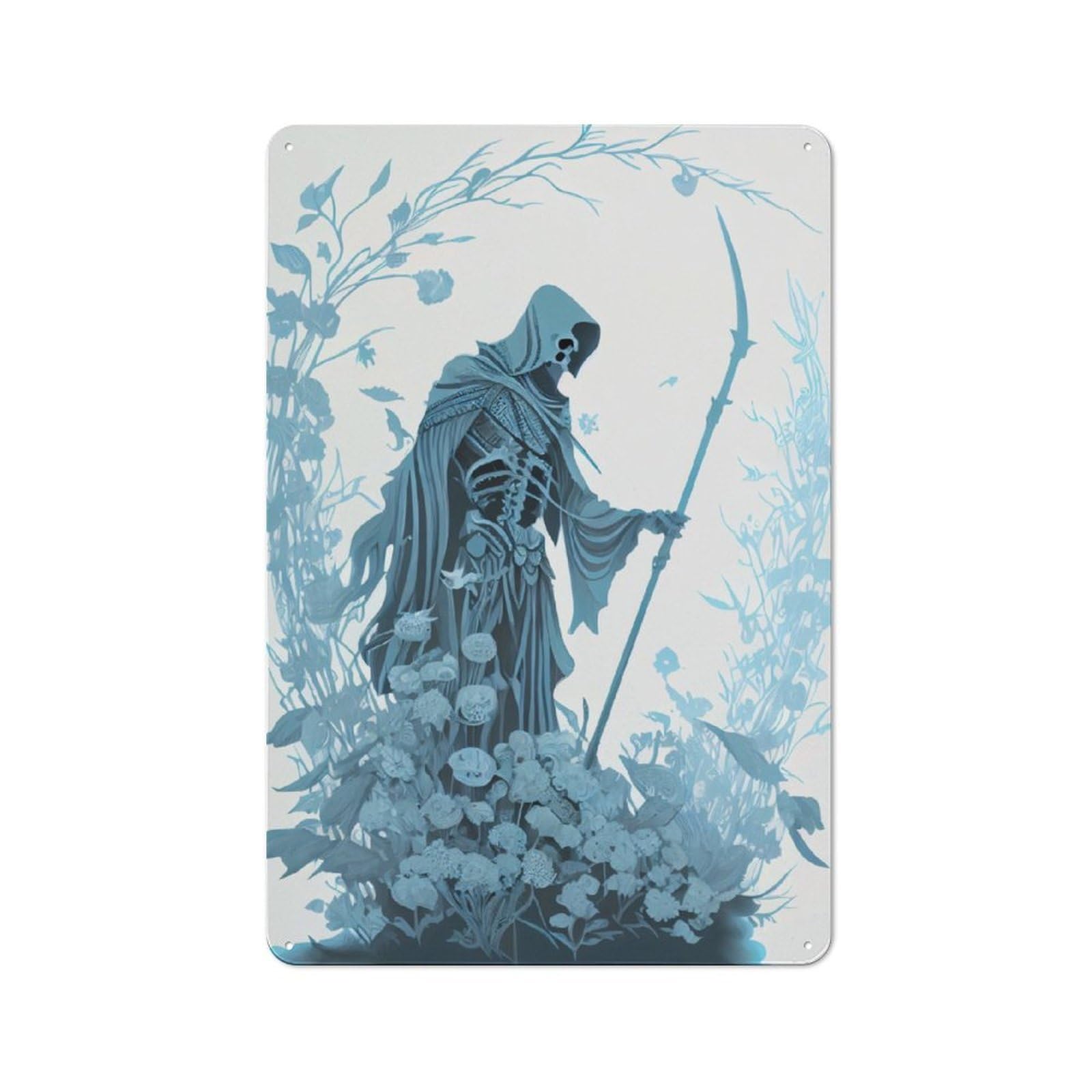Junmoney Flowery Reaper For Lounge Or Reading Corner, Rustic Tin Sign 30X20cm, For An Autumn Update To Lounge And Reading Corner