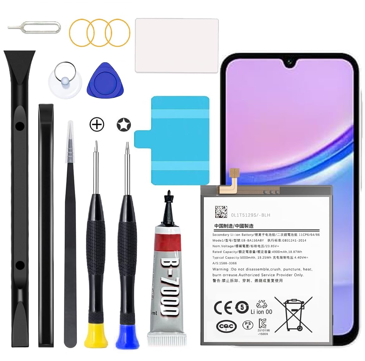 Galaxy A15 5G Battery,2025 New Upgraded Battery for Samsung Galaxy A15 5G,SM-A156B SM-A156B/DS SM-A156P SM-A156P/DS SM-A156U1/DS with Full Remove Repair Tool Kit