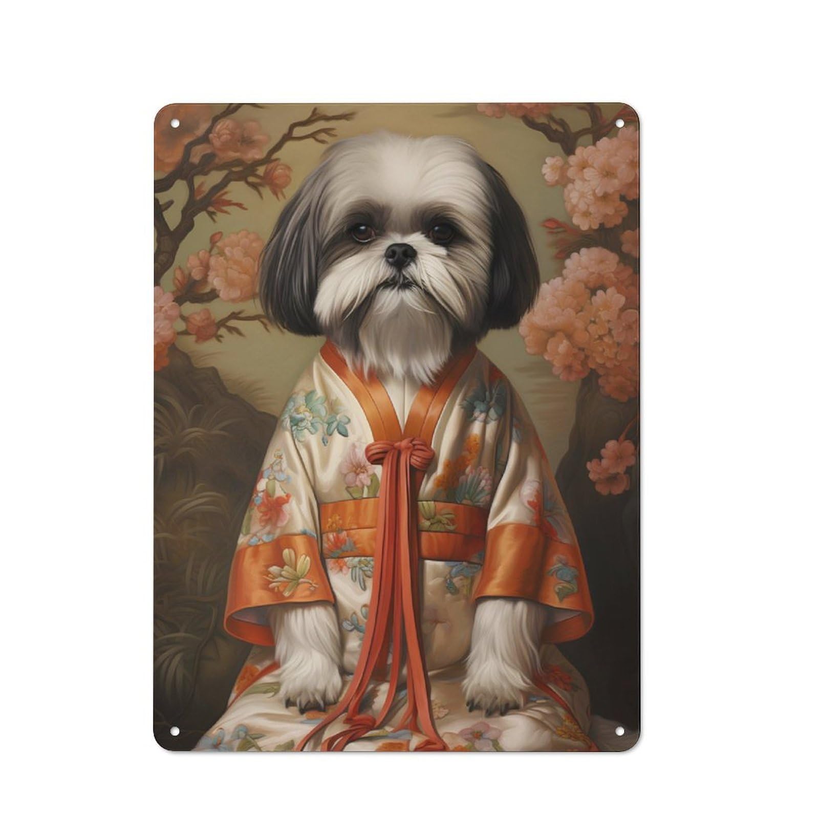 Junmoney Shih Tzu Dog In K Imono Tin Sign 40X30cm With For Pub Or Café, Rustic Decor, For Kitchen, Dining Room And Home Bar Wall Decor