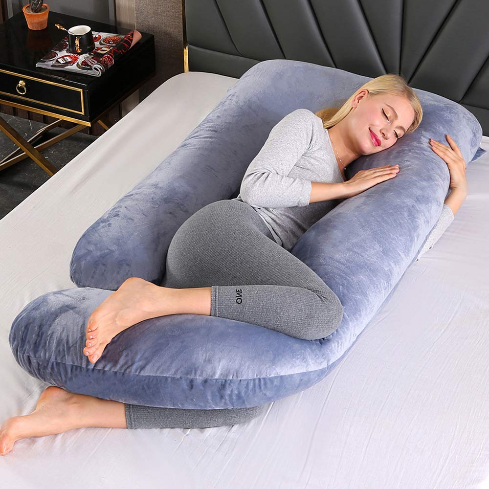 CALIYO Pregnancy Pillow Full Body Pillow, J Shaped Maternity Pillow Cuddle Pillow Support for Back, Hips, Legs, 180 x 70 cm Comfort Long Pillows for Sleeping Reading and Watching Television — image 1