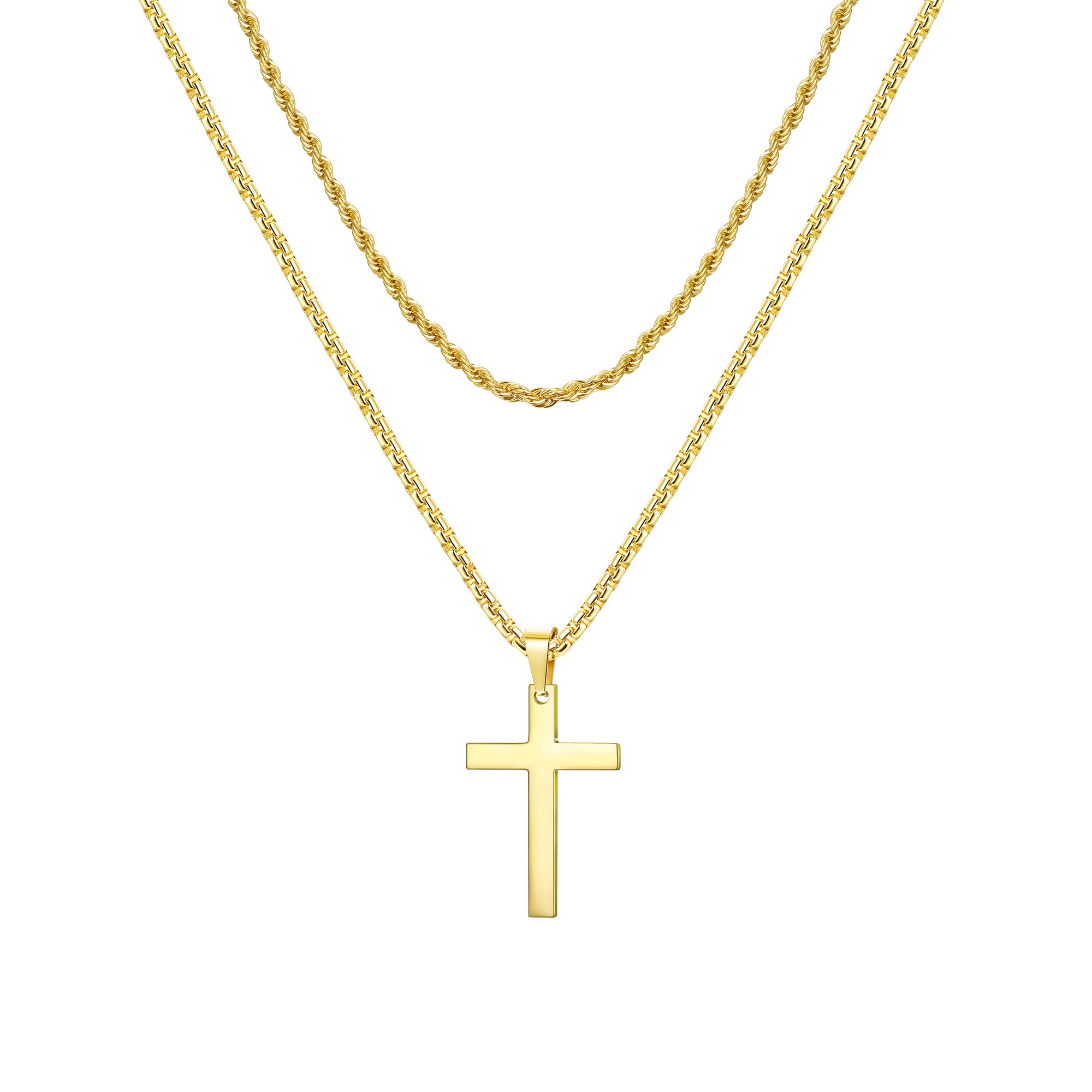 YADOCA Collar de Cruz para Mujeres Hombres Cadena de Cuerda de Acero Inoxidable Cruz Colgante Collar Joyería Simple Regalos Collar de Cadena Plata Negro Oro