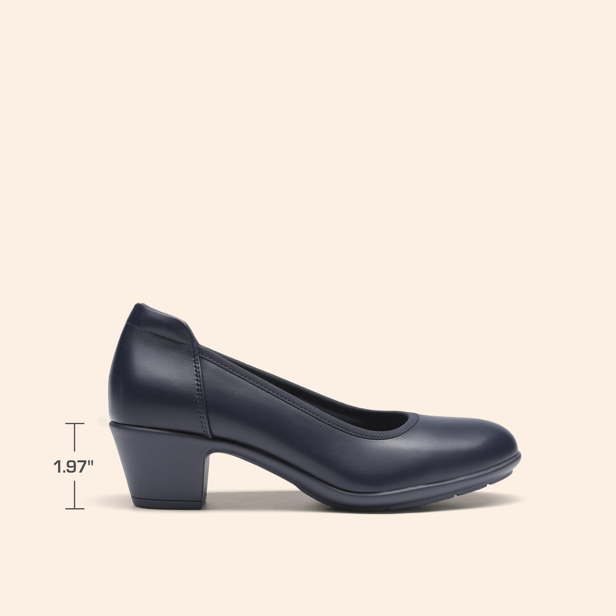DREAM PAIRS Escarpins à talons bas et épais confortables pour femme - Bout rond - Chaussures habillées pour le bureau et les affaires, bleu marine, 39.5 EU
