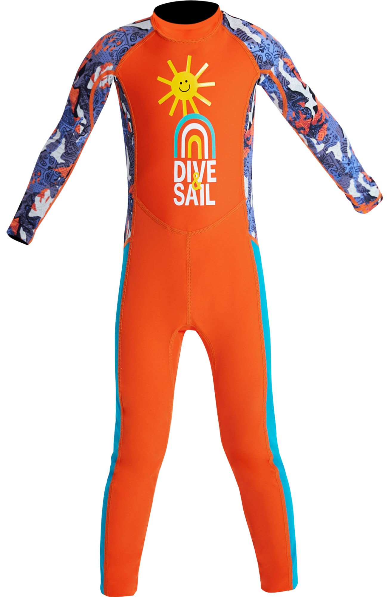 SEAUR Kids Wetsuit for Boys One Piece Swimsuit Back Zip Long Sleeve UPF 50+ Diving Surfing Full Body Swimwear Orange XL