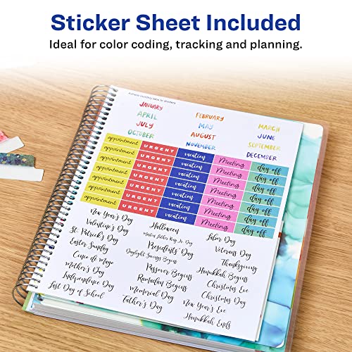Avery + Amy Tangerine Designer Collection Planner, Undated 12-Month Planner with Stickers, 8.25" x 9.75", Watercolor Inkblot Design (29881)