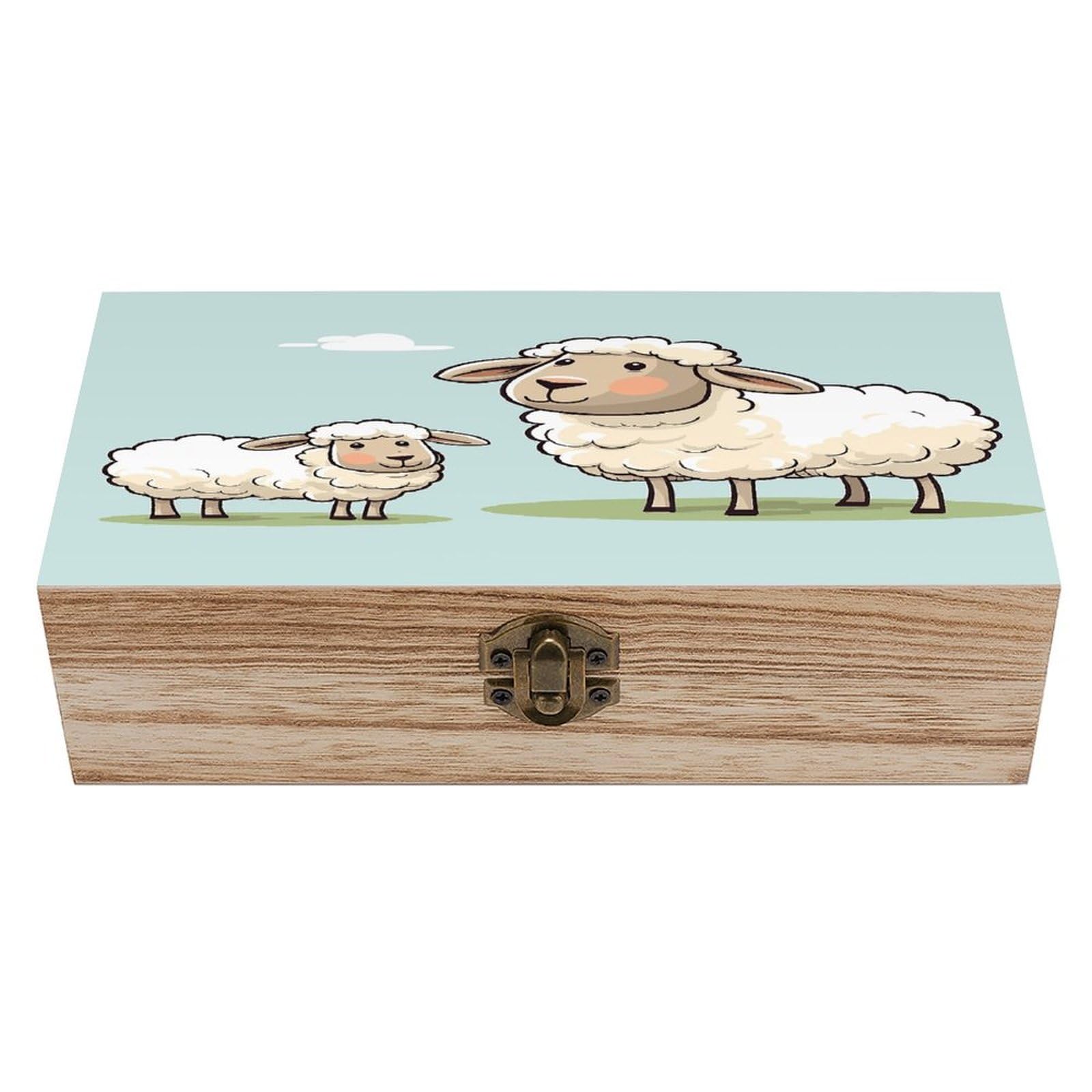 Adfgyerh Style Sheep And Lamb Cartoon Bins Solid Wood，Jewelry Box Retro And Exquisite，Storage Box Used For Storing Photos, Souvenirs, Letters, Gifts, And Jewelry.