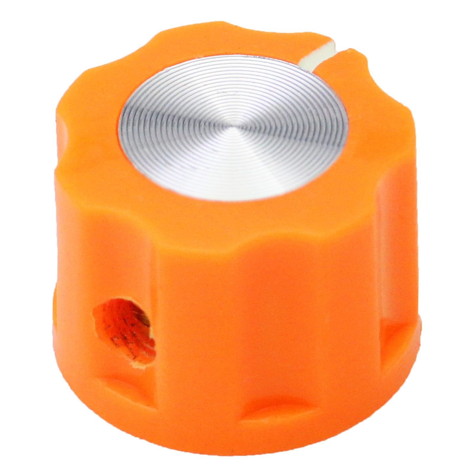 6.4mm Round Hole Small Fluted Silver Cap Retro Style Amplifier/Instrument Control Knob Pack of 5 (Orange) - Image 3