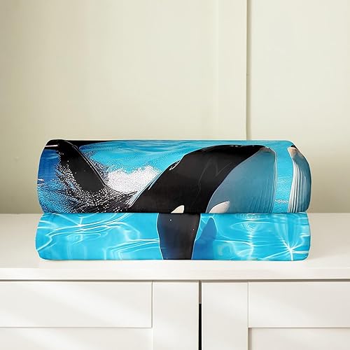 Miniatura 4 de Manta Kawaii de ballena asesina de 40 x 50 pulgadas, manta de franela de franela de ballena 3D para sofá, cama, sofá o cuna, manta mullida de vida