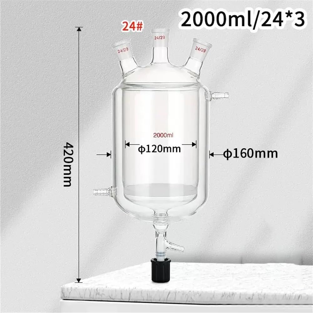 Sprzęt laboratoryjny i wyposażenie laboratoryjne, 100-2000 ml, szkło borokrzemowe, trzyustna butelka reaktorowa z tłokiem próżniowym (500 ml, 24 x 29 x 24)