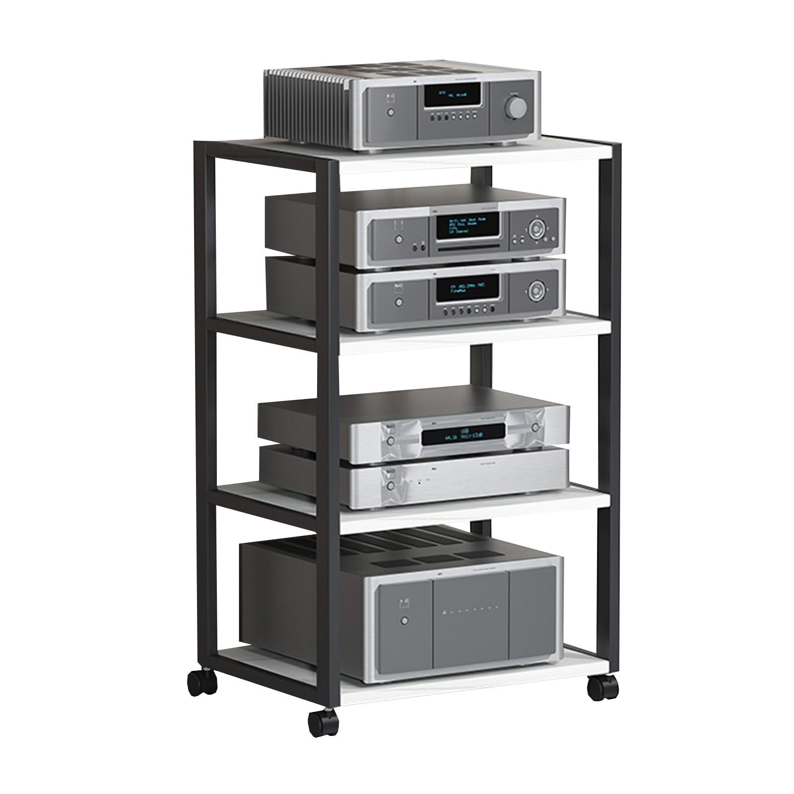 Enceinte Hi-Fi à roulettes : meuble moderne noir et blanc pour le salon