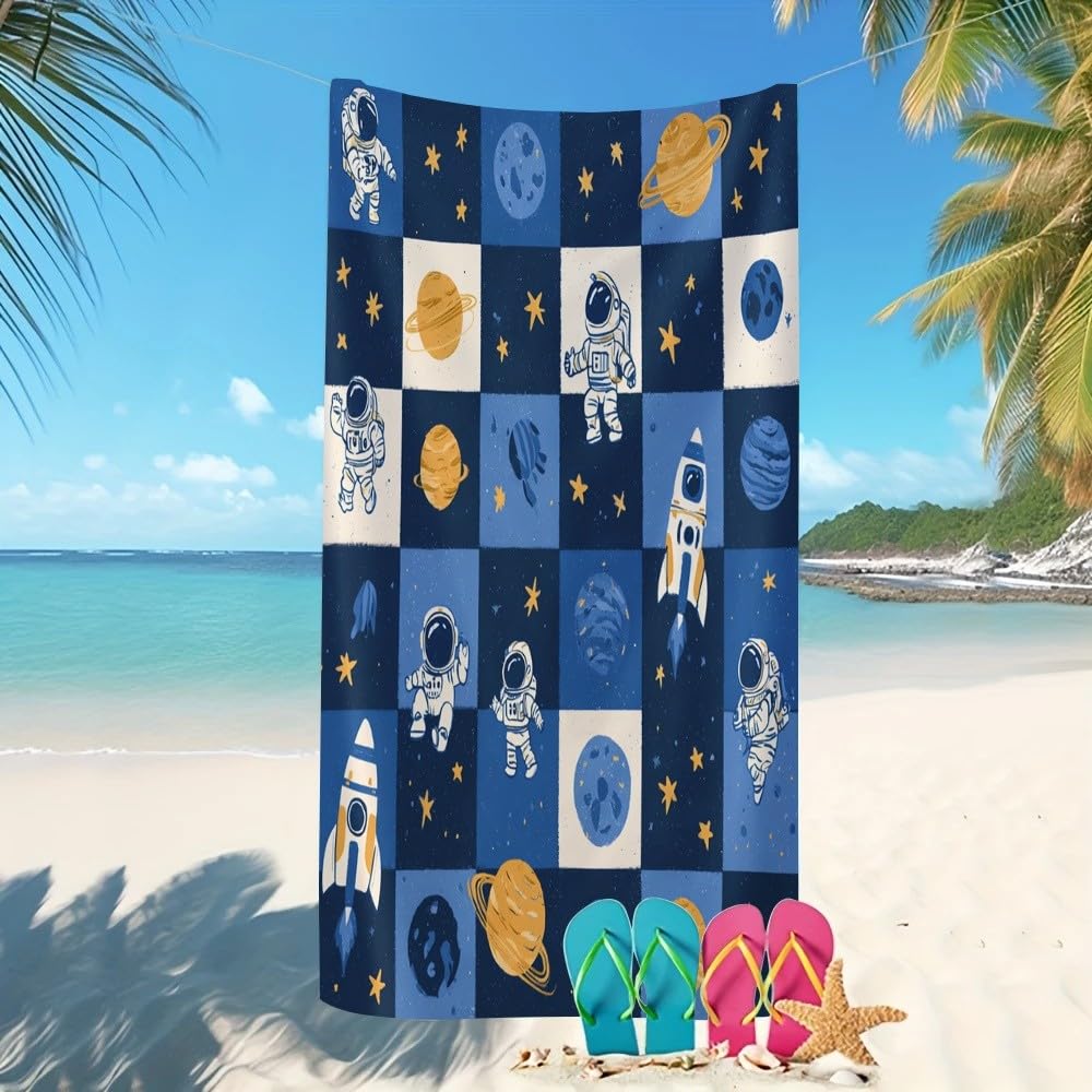 Toalla de playa grande astronauta 80x160 cm absorbente para piscina y viaje en color azul