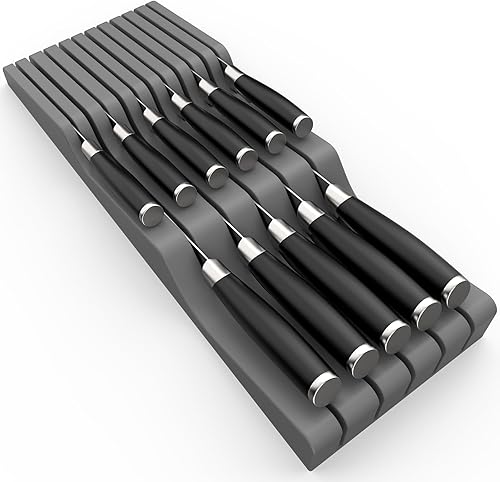 OUTXE Organizador de cajones de silicona para cuchillos con capacidad para 11 cuchillos (no incluidos), organizador de bloque de cuchillos en cajón,