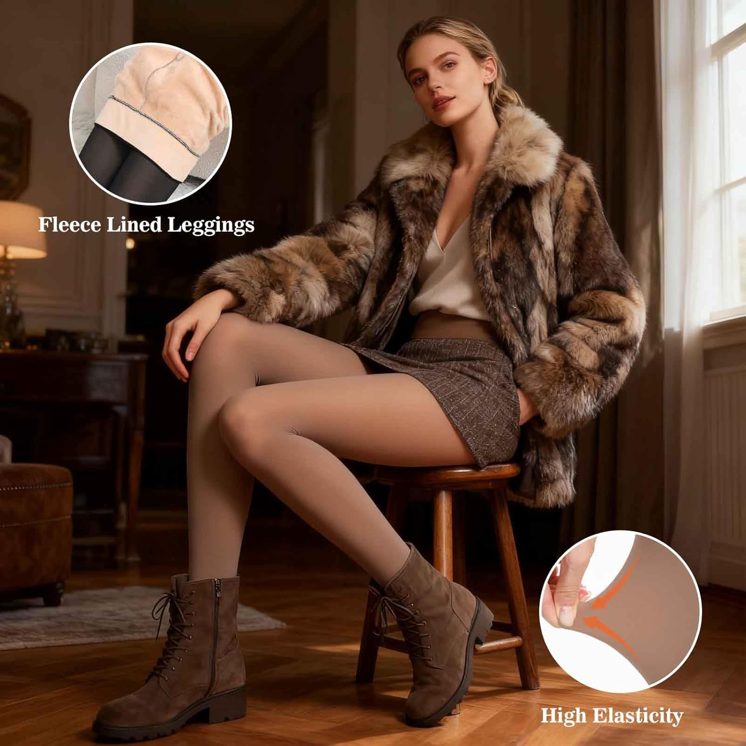 Fleece Lined Tights Women, Fake Translucent Pantyhose Sheer Warm Leggings, Thermal Thick Tights for Women - Image 3