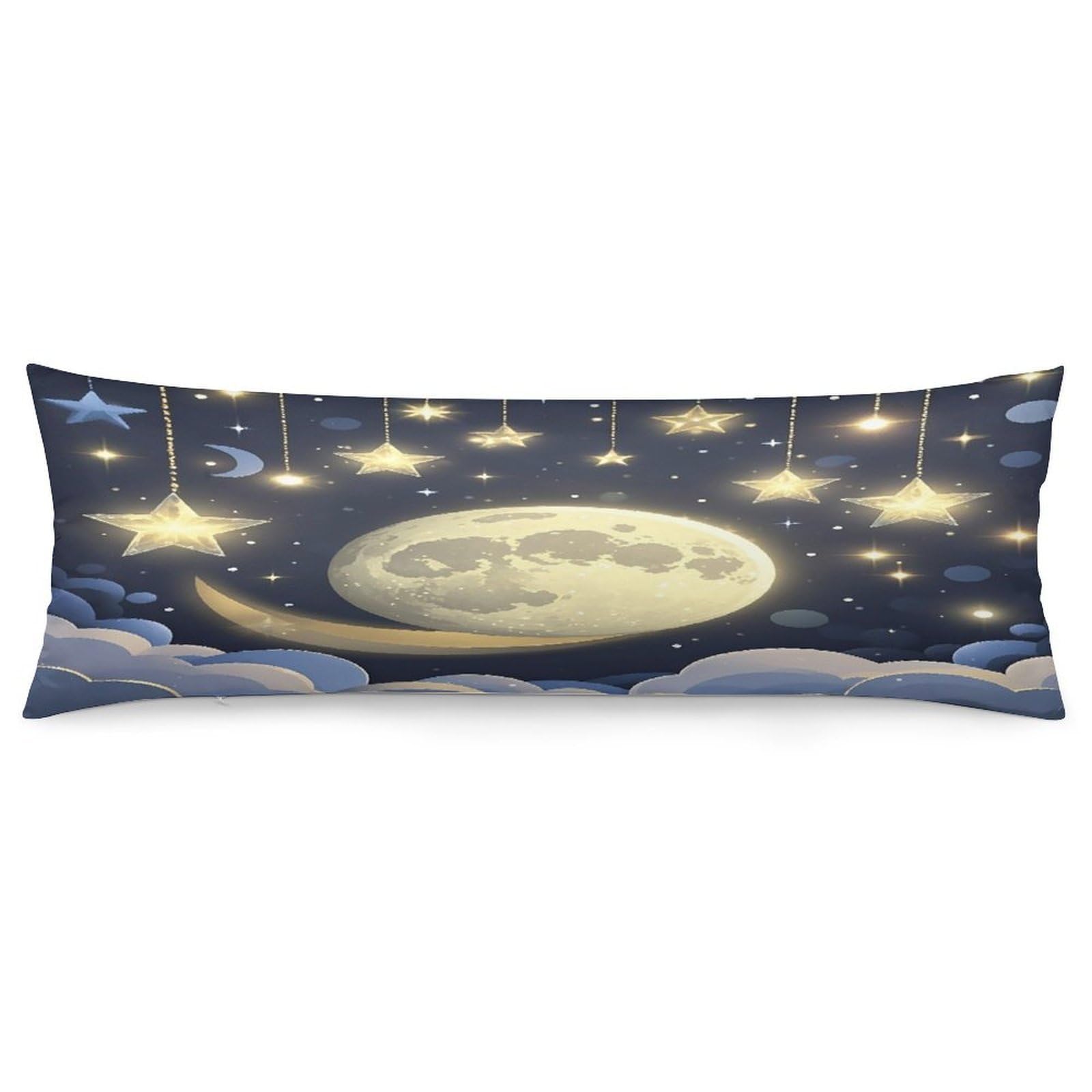 Stars and Moon on Dark Background Pillowcase Decorative Long Body Pillow Case Soft Breathable Body Pillow Cover Modern Large Pillowcase Cute Body Pillow Pillowcases for Bedroom Couch 18.9 X 53 Inch