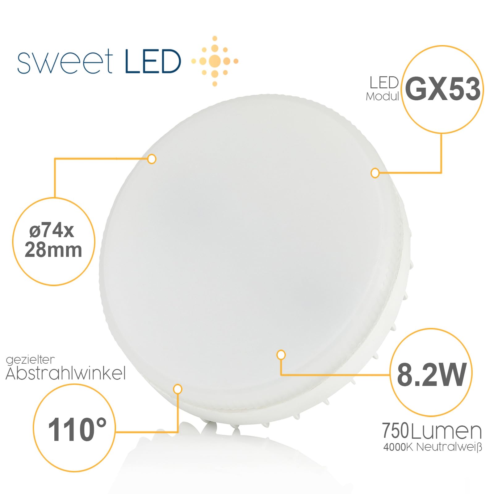 6x LED Einbaustrahler Flach 8,2W GX53 – 750 Lumen, Deckenstrahler 4000K Neutralweiß – 95mm Lochmaß, 108mm Außenmaß – Deckenspots alu-gebürstet – Ultra Slim Deckenleuchte