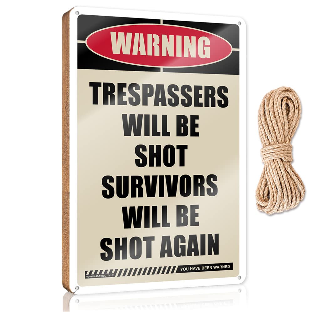 HELIOFORGE Funny Desk Live Signs Warning Trespassers Will Be Shot Survivors Will Be Again Wooden Sign(15X28CM)