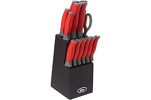 Oster Lindbergh 14 Piece Red Stainless Steel Kitchen Knife Set with Block