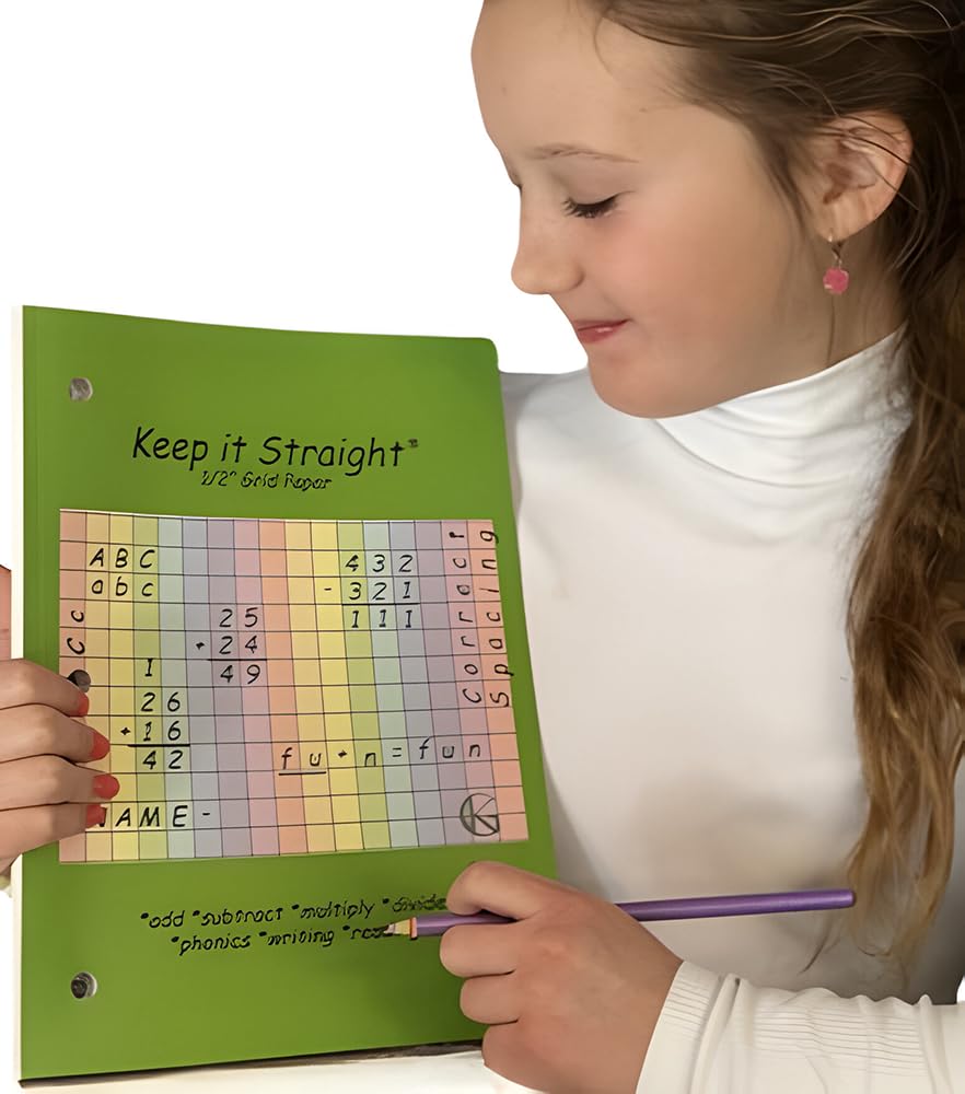 Keep it Straight Narzędzia ADHD dla dzieci, architektura dla dzieci, kolorowy papier 1/2 kwadratowy, dziurkacz z 3 otworami, perforowany, idealny do dysleksji i papieru do kaligrafii