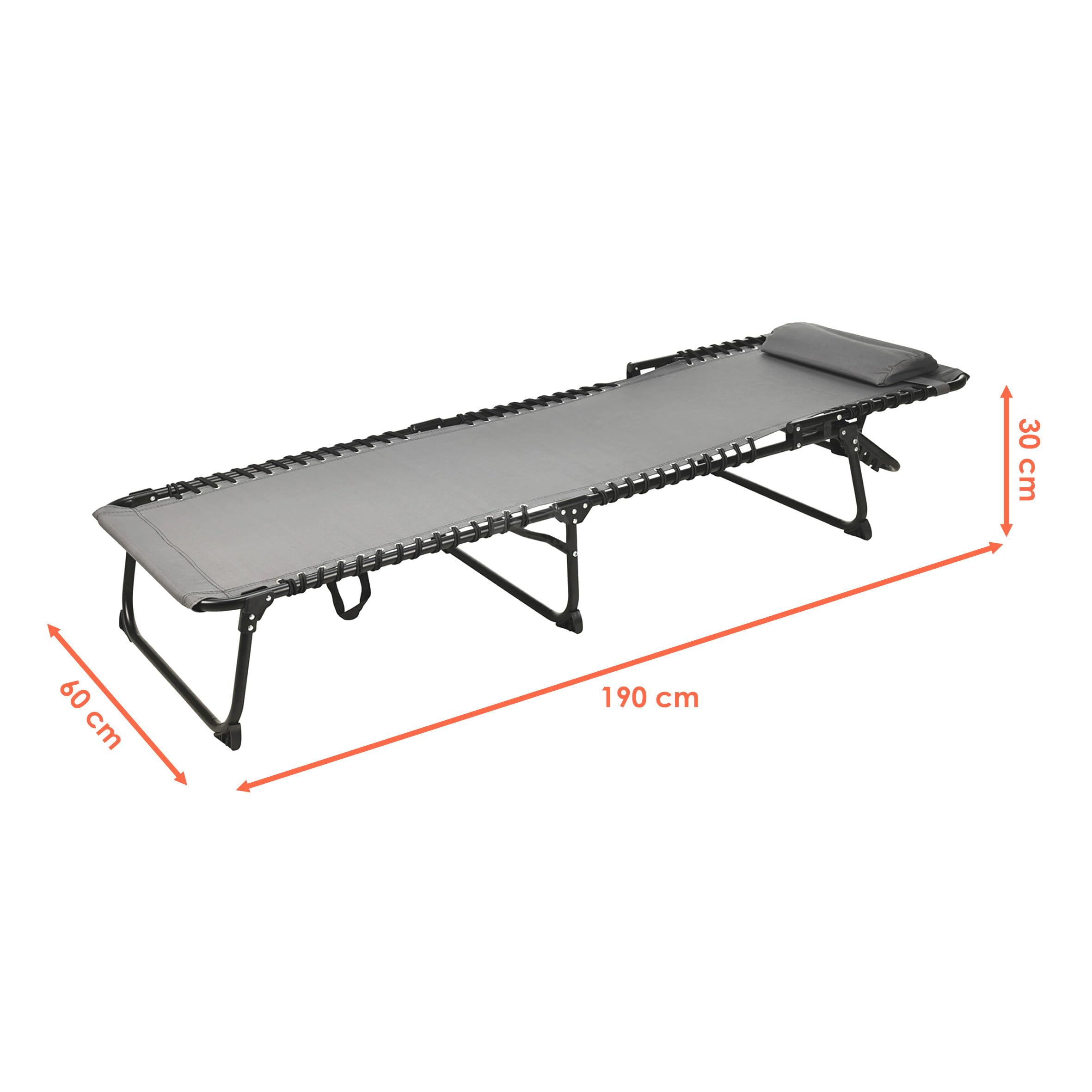 Spetebo XL Relax Klappliege Sonnenliege mit Kopfkissen dunkelgrau | Metall Halterung für eckige Balkongeländer von 4-7 cm