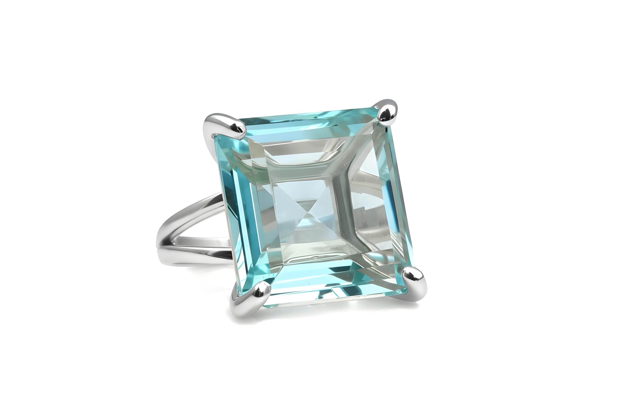 16x16MM Bague Topaze Bleue Carrée en Argent Sterling - Bagues d'Anniversaire, de Fiançailles, de Cocktail de Mode pour Femmes - Bague de Déclaration Artisanale