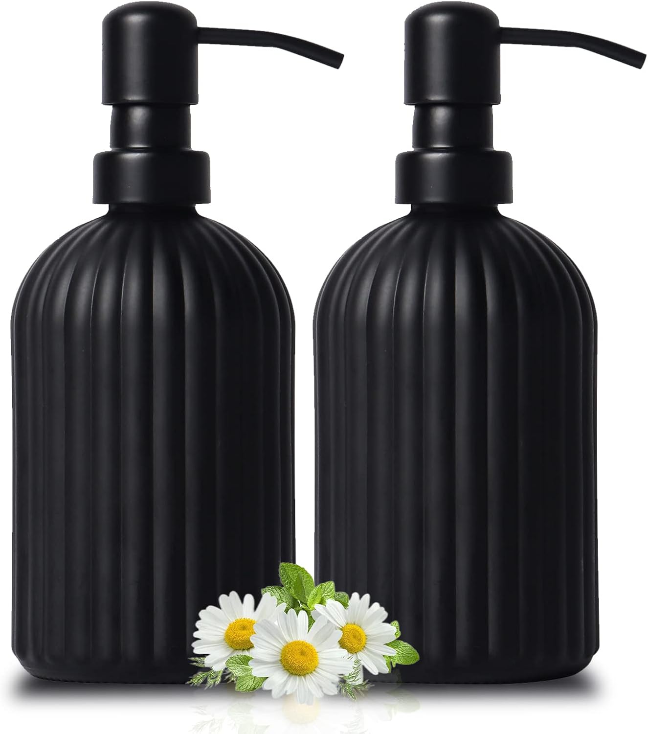 Matte Black Soap Dispenser Bathroom Set of 2, 13.5oz Glass