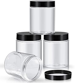 Patelai 4 Pieces Round Wide-mouth Leak Proof Plastic Container Jars with Lids for Travel Storage Makeup Beauty Products Face Creams Oils Salves Ointments DIY Making(10 Ounce,Black)