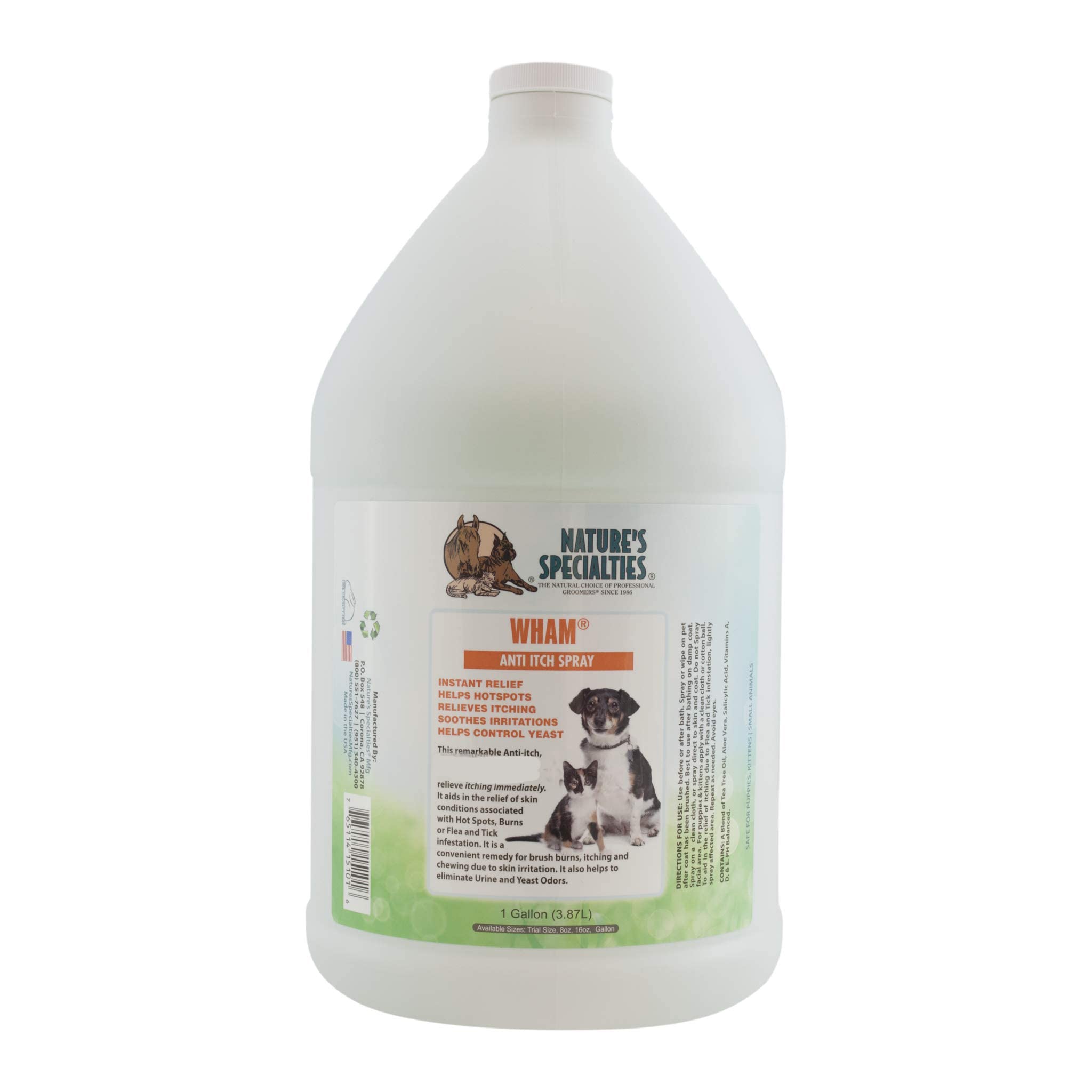Nature's Specialties Wham Anti-Itch Dog Spray - Medicated Spray for Dogs - Instant Relief to Irritated Skin - Helps Relieve Brush & Clipper Burns - Tea Tree Formula to Soothe Skin, 3.8L