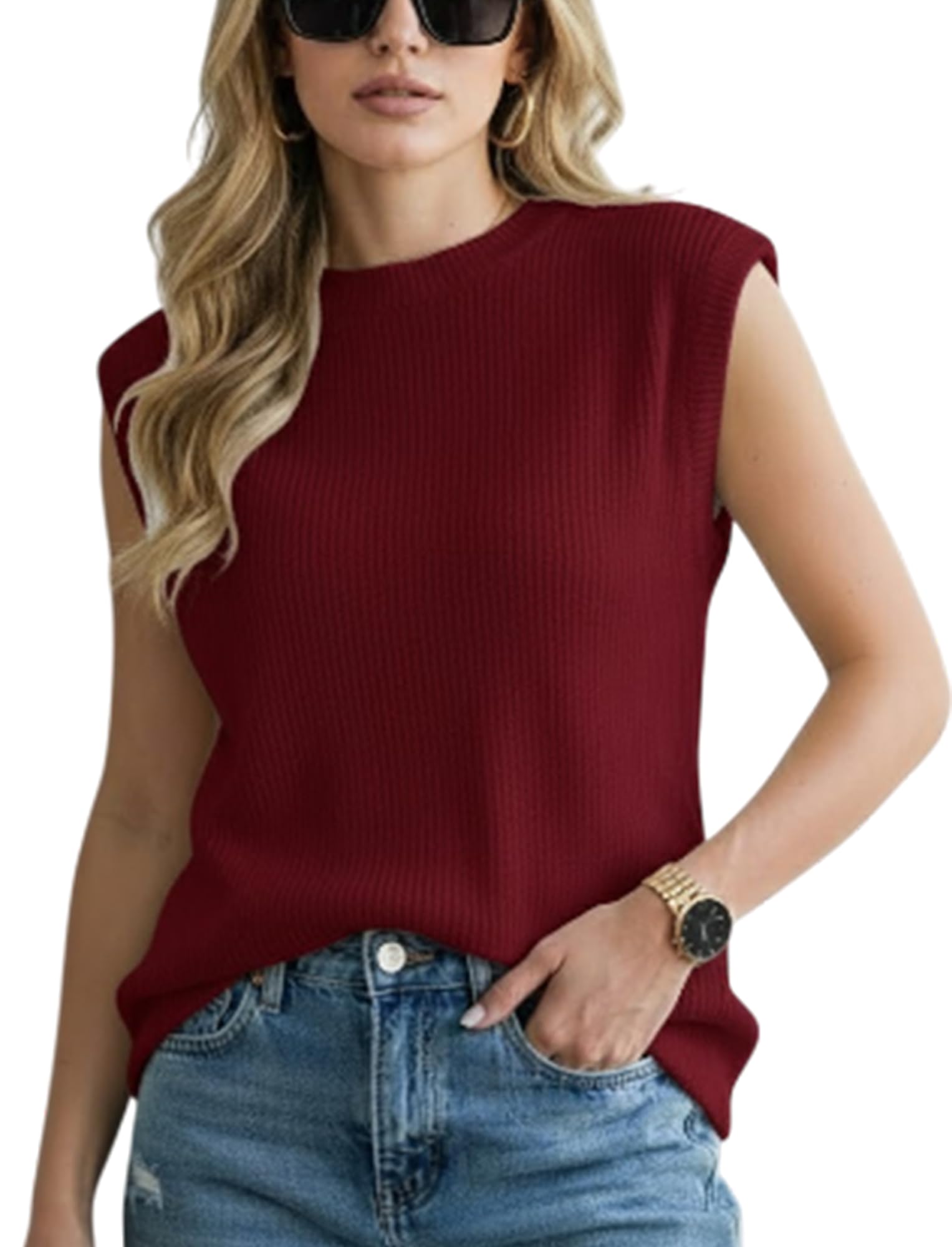 Sleeveless Crew Neck Knit Sweater for Women Soft Lightweight Pullover Top Elegant Summer Knitwear