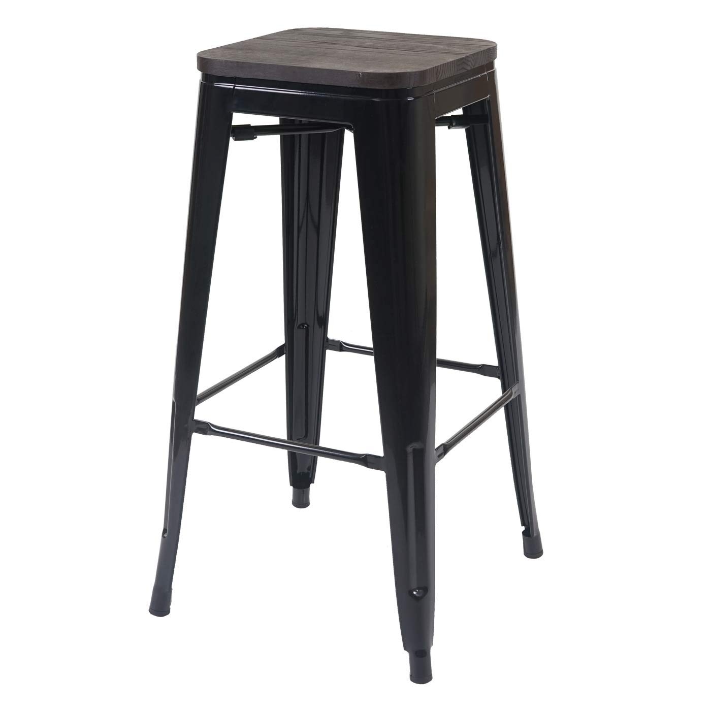 Mendler 4X HWC-A73 - Banquetas Taburete de Bar con Asiento de Madera (apilable, Metal)