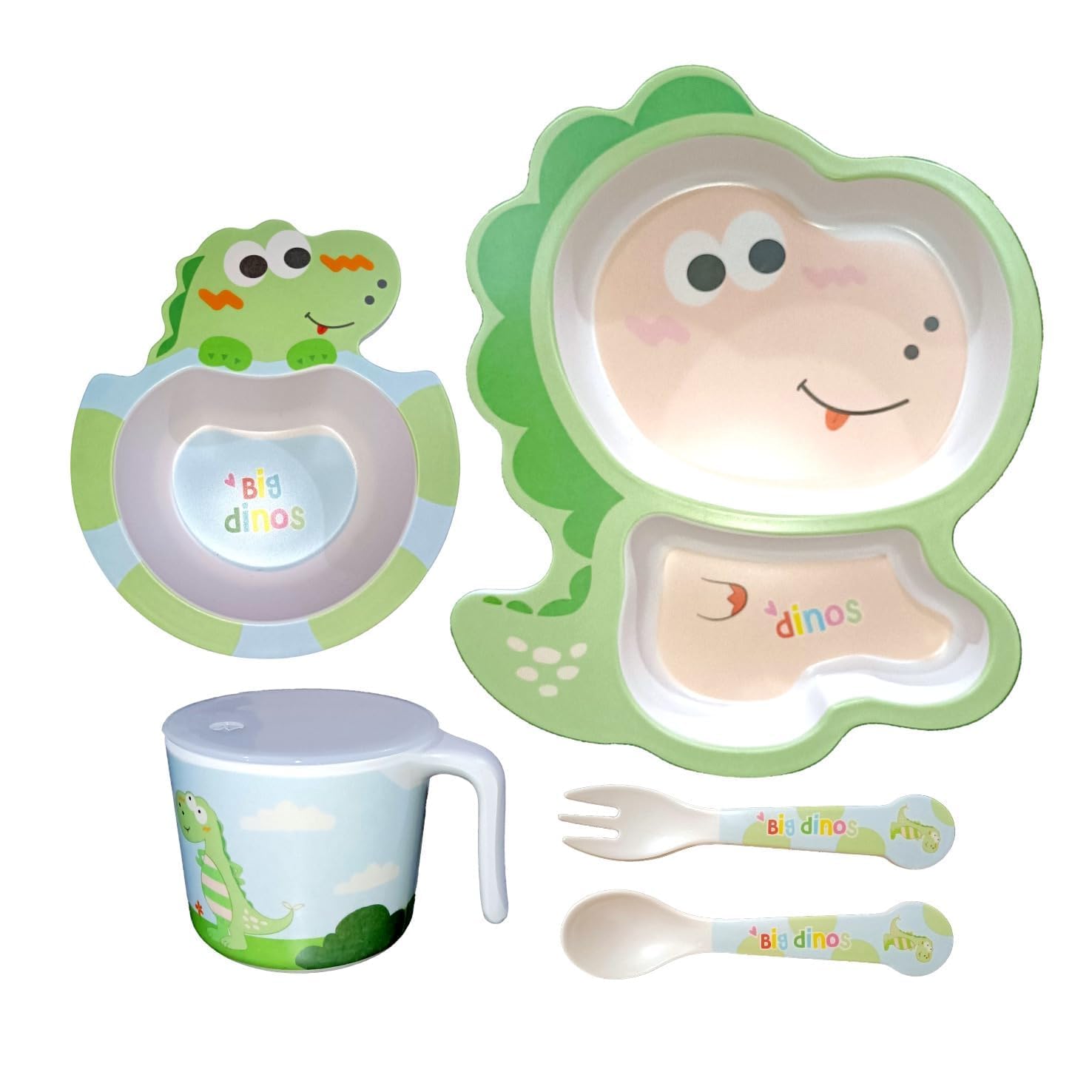 Earthism Eco-Friendly Bamboo Fibre Kids 5 Pc Dinner Set - Roaring Dinosaur