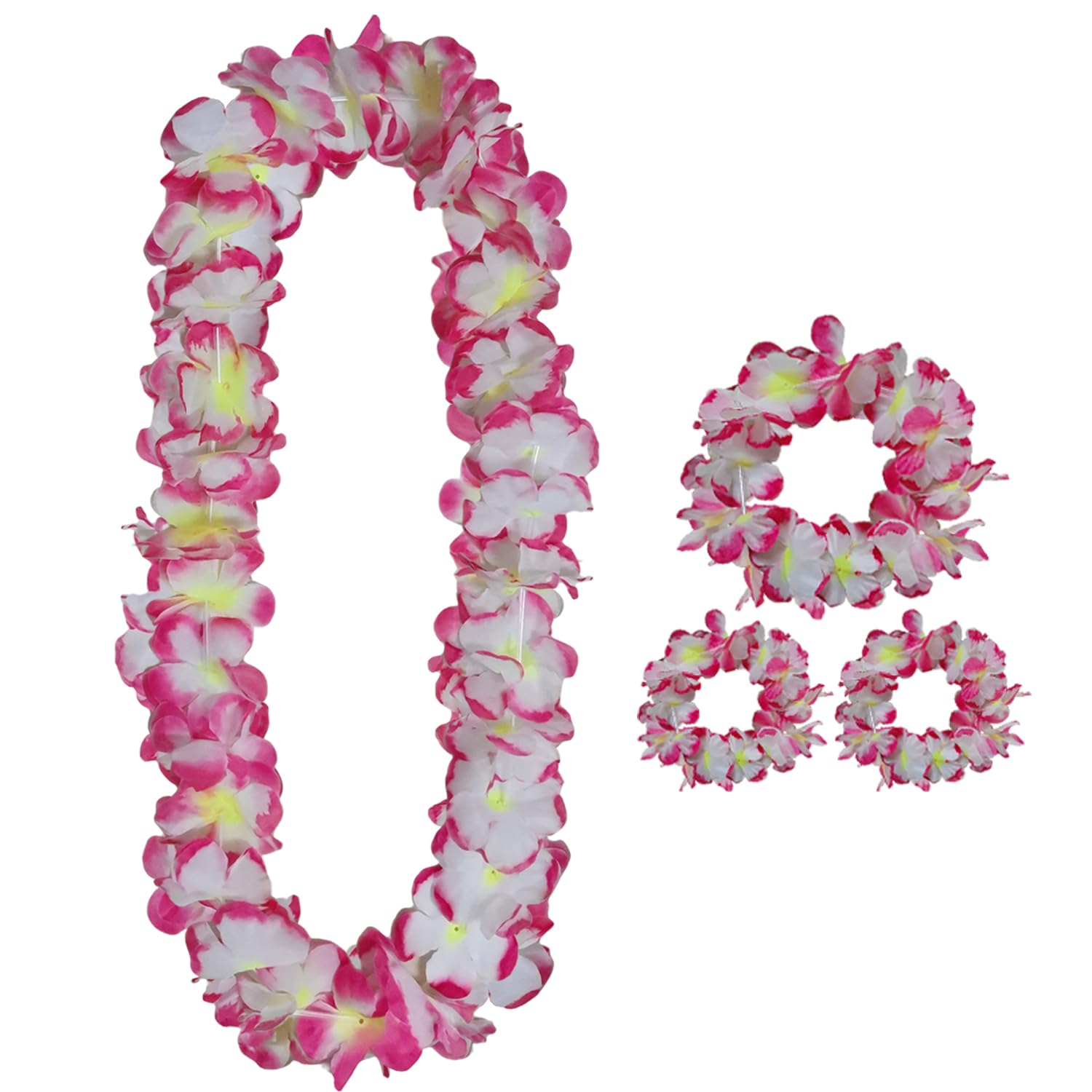 Thickened Hawaiian Leis Set, Tropical Flower Wristlets Set Luau Party Favors Graduation Leis