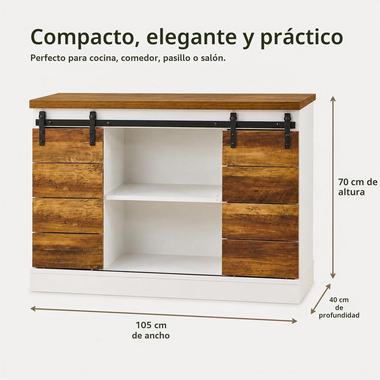 Warehouse Armario Buffet, Cocina Aparador Servidor con Puertas Corredizas Granja, Almacenamiento Aparador Mesa Consola para Comedor Sala de Estar Pasillo Entrada - 39.5x105x70