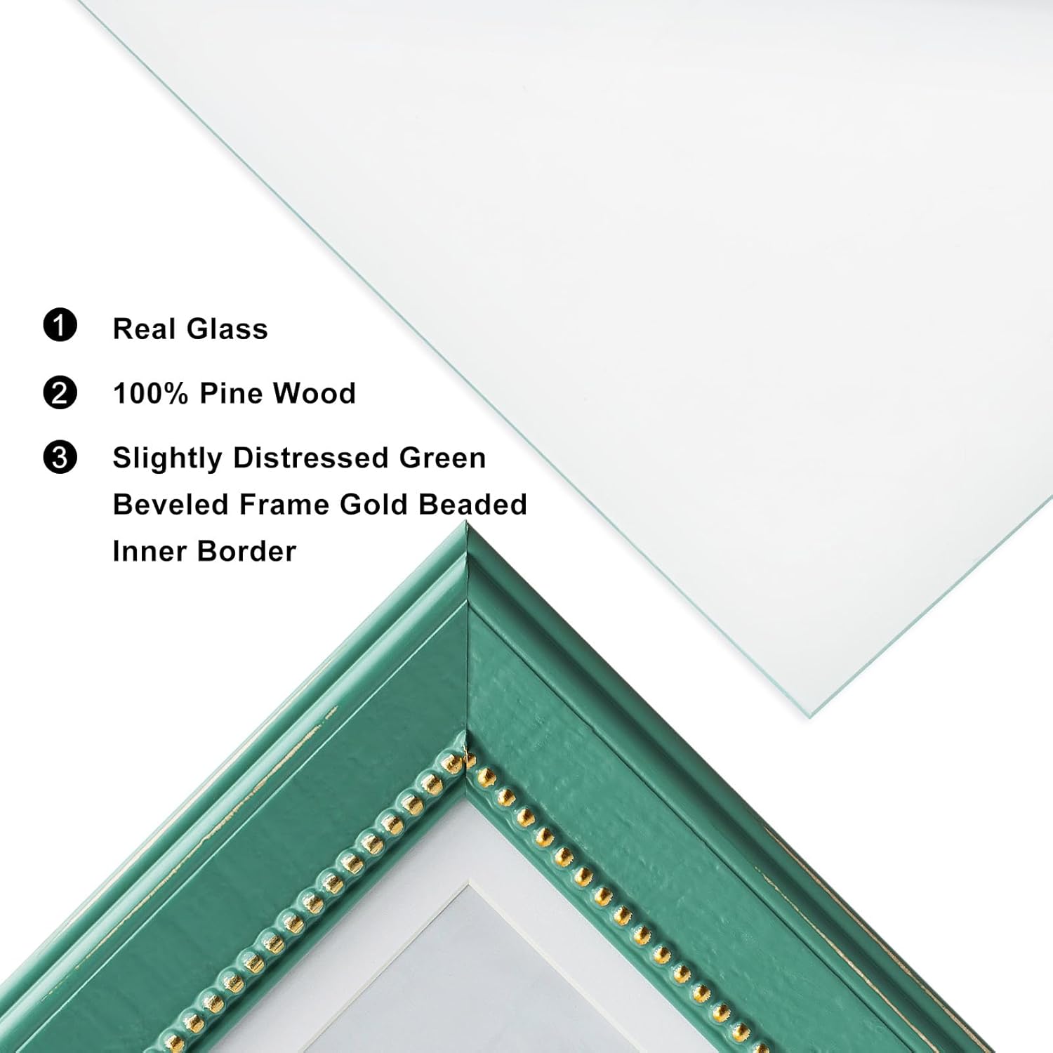 5x7 Picture Frame, Green Beveled Frame with Gold Beaded, Pine Wood with Real Glass, Matted to 4x6, Vertical and Horizontal for Tabletop or Wall Hanging Display Photo Frame - Image 4