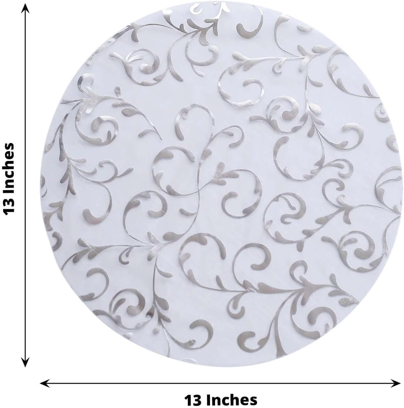 50 Pack 13" Silver Sheer Organza Placemats - Round Embossed Foil Flower Design Disposable and Elegant