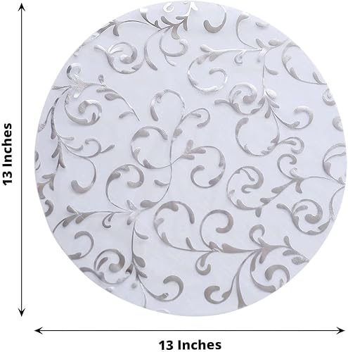 Miniatura 3 de Efavormart - Juego de 10 manteles individuales redondos de organza transparente plateado metálico con diseño de flores en relieve, manteles